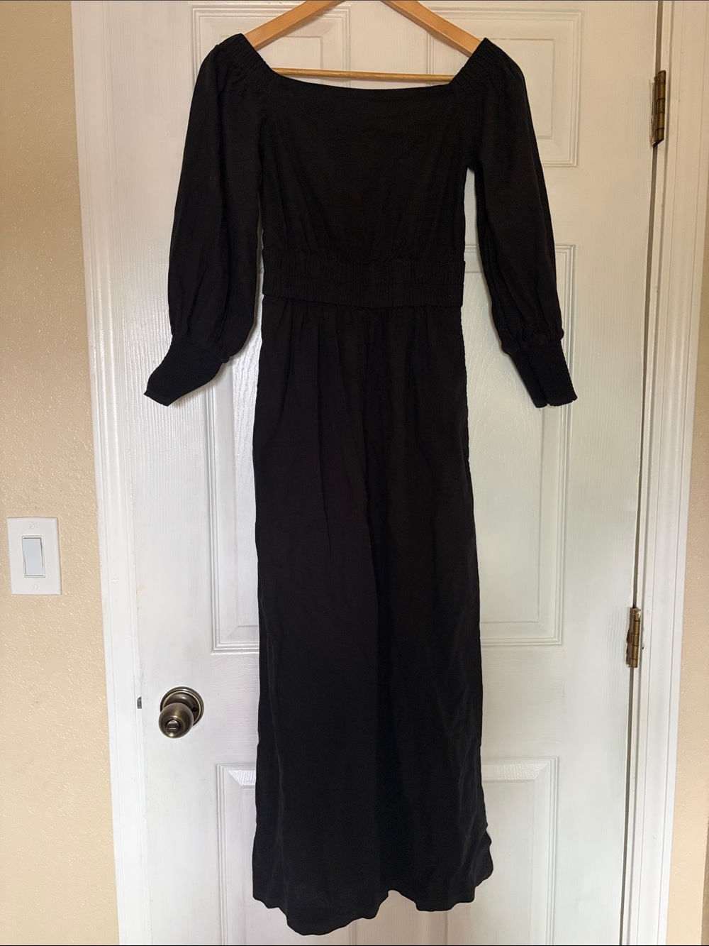 ME+EM Black Off-Shoulder Maxi Dress with Balloon Sleeves